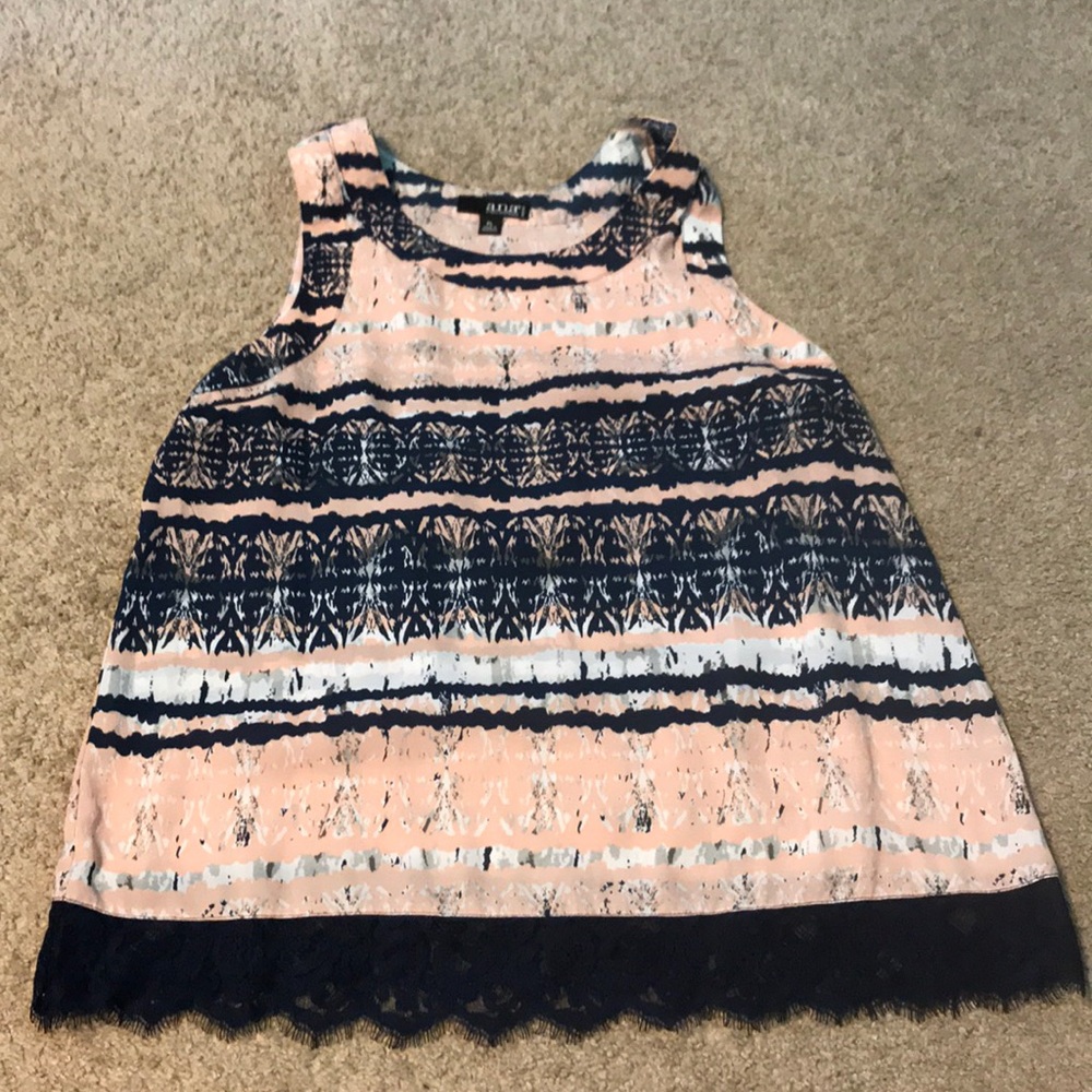 Pink and Navy Blouse with lace trim